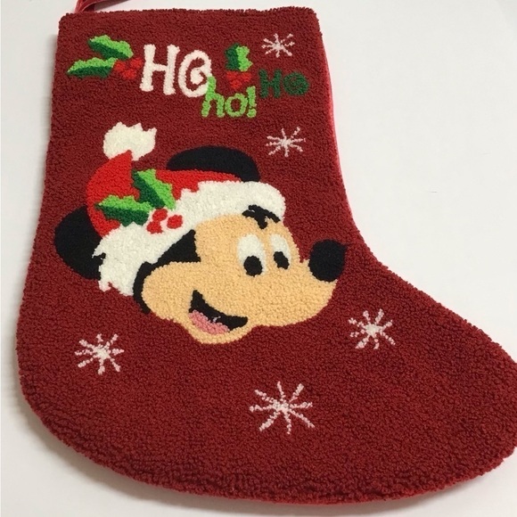 Disney Parks Santa Mickey Mouse Christmas Stocking HoHoHo Holly Snow Holiday Red - Picture 10 of 16